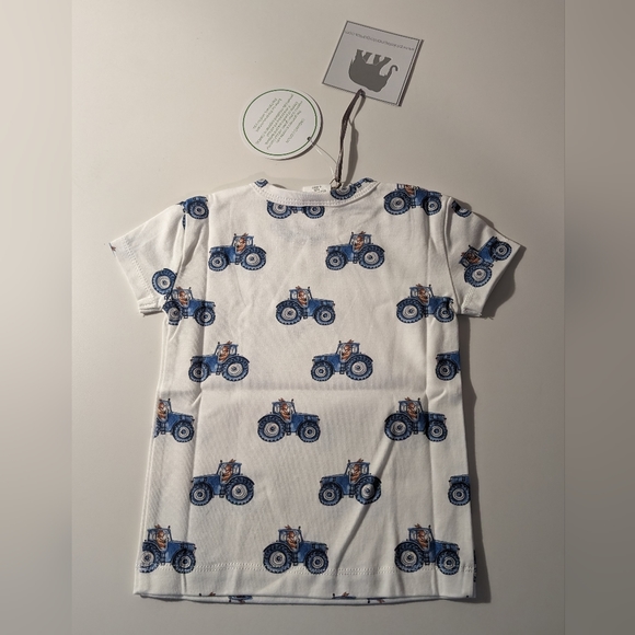 NWT 6-9M Gray Elephant Organic Fashions Tshirt White Bunny on Tractor - Picture 5 of 6